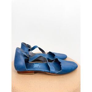 ELF Made by Hand Women’s Blue Mangrove Cross-Strap Leather Ballet Flats